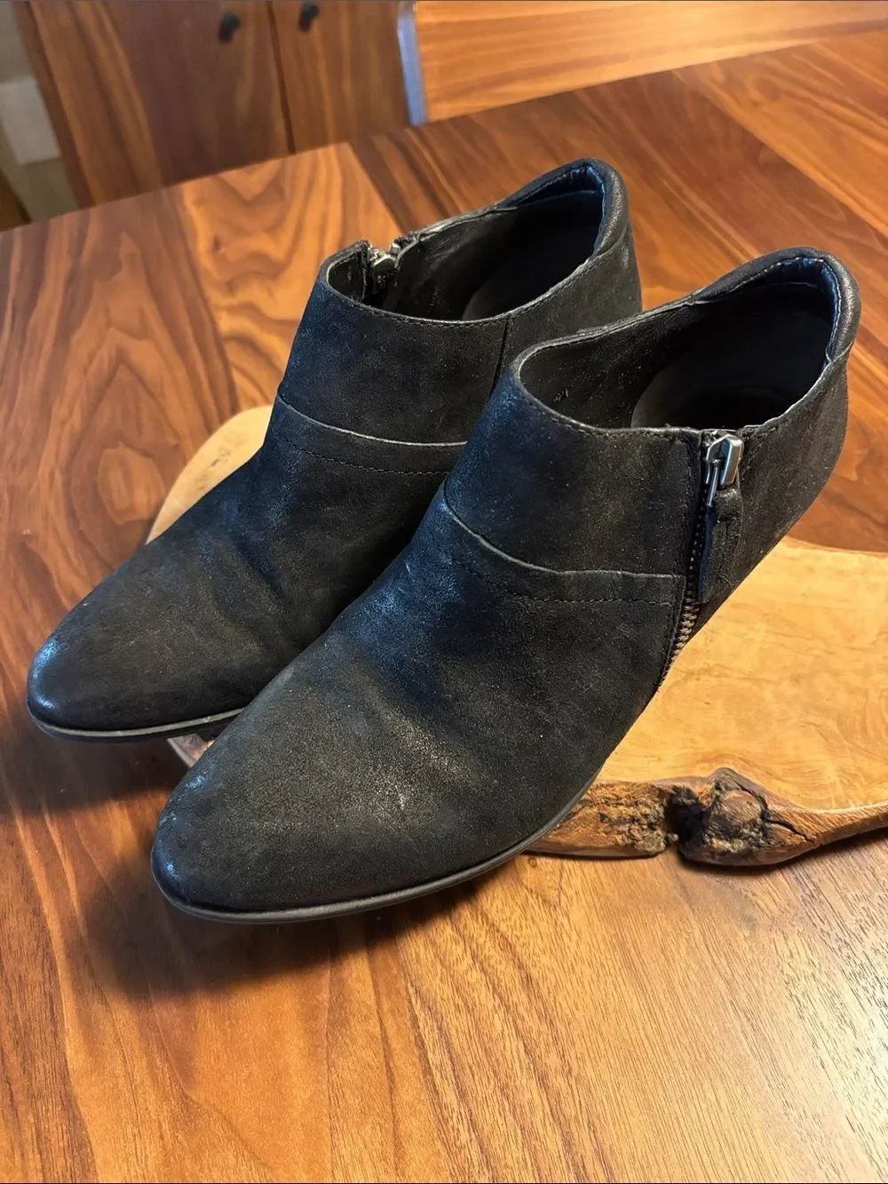 Franco Sarto Black Suede Women’s Ankle Booties with Side Zip - 7